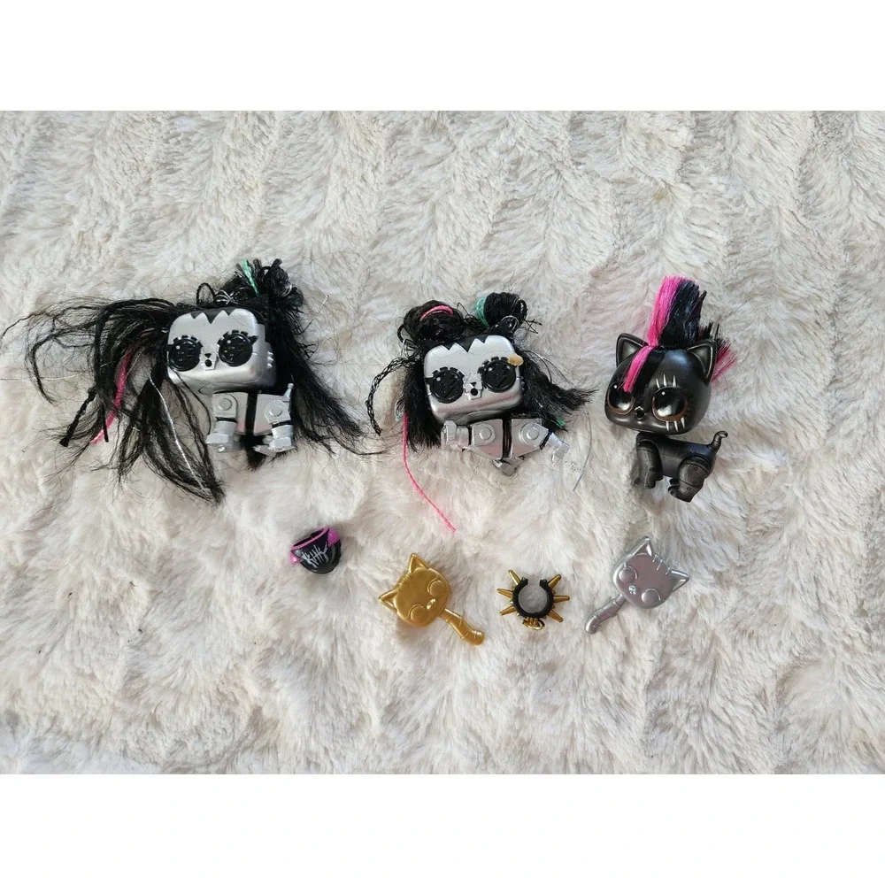 LOL Surprise Doll Pets Black Cat‎ Pink Black Mohawk And Robo Kitty Lot